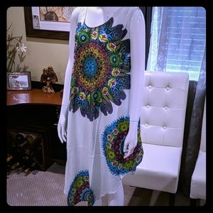 Floral Summer sleeveless dress in white